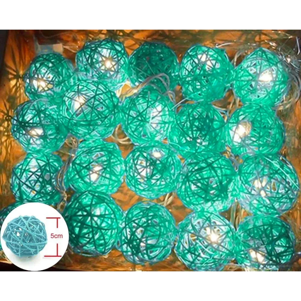 1 Set of Turquoise Blue 5cm Rattan Cane 50 Ball Battery