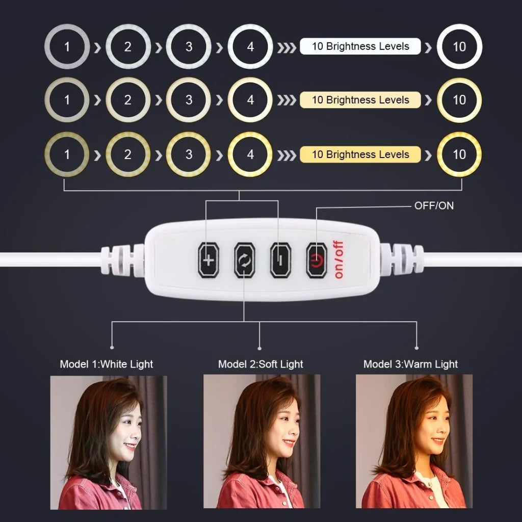 10.2 Selfie Beauty Light with Tripod Mount and Usb 3 Modes