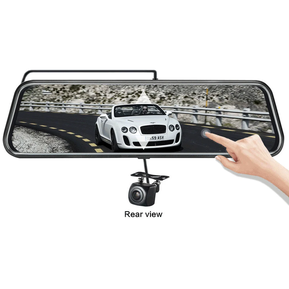 10-Inch Dual Lens Dash Cam Mirror - 1080P FHD Touch Screen
