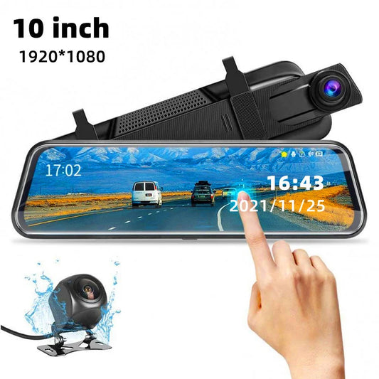 10-Inch Dual Lens Dash Cam Mirror - 1080P FHD Touch Screen