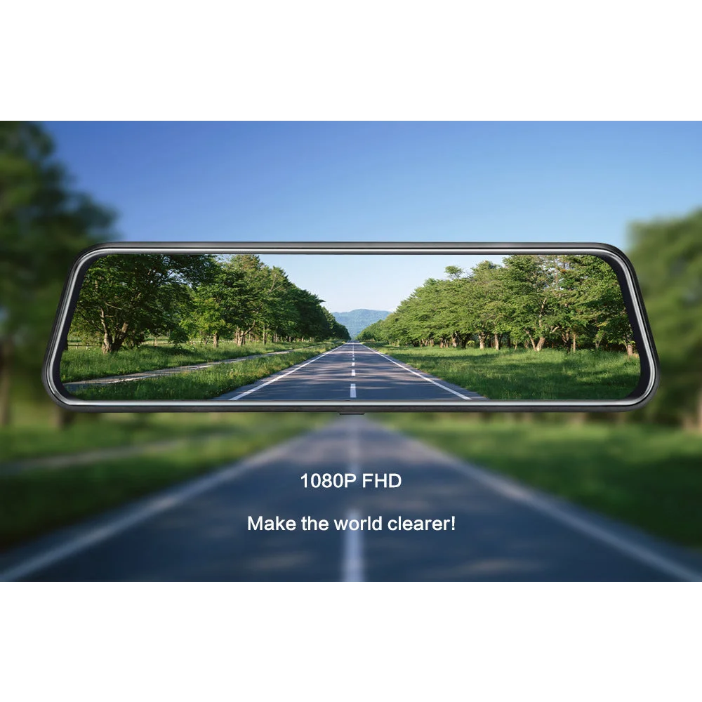 10-Inch Dual Lens Dash Cam Mirror - 1080P FHD Touch Screen