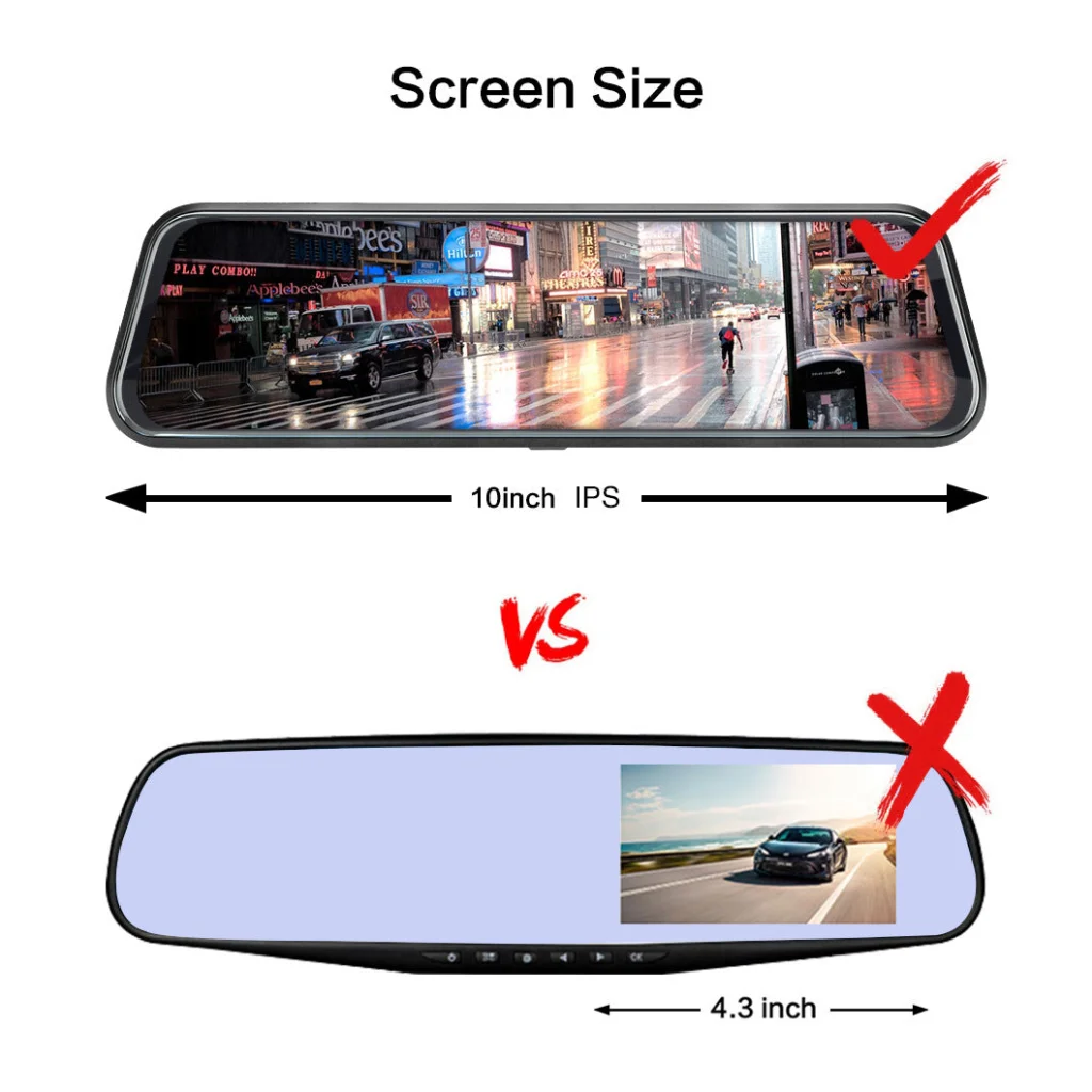 10-Inch Dual Lens Dash Cam Mirror - 1080P FHD Touch Screen
