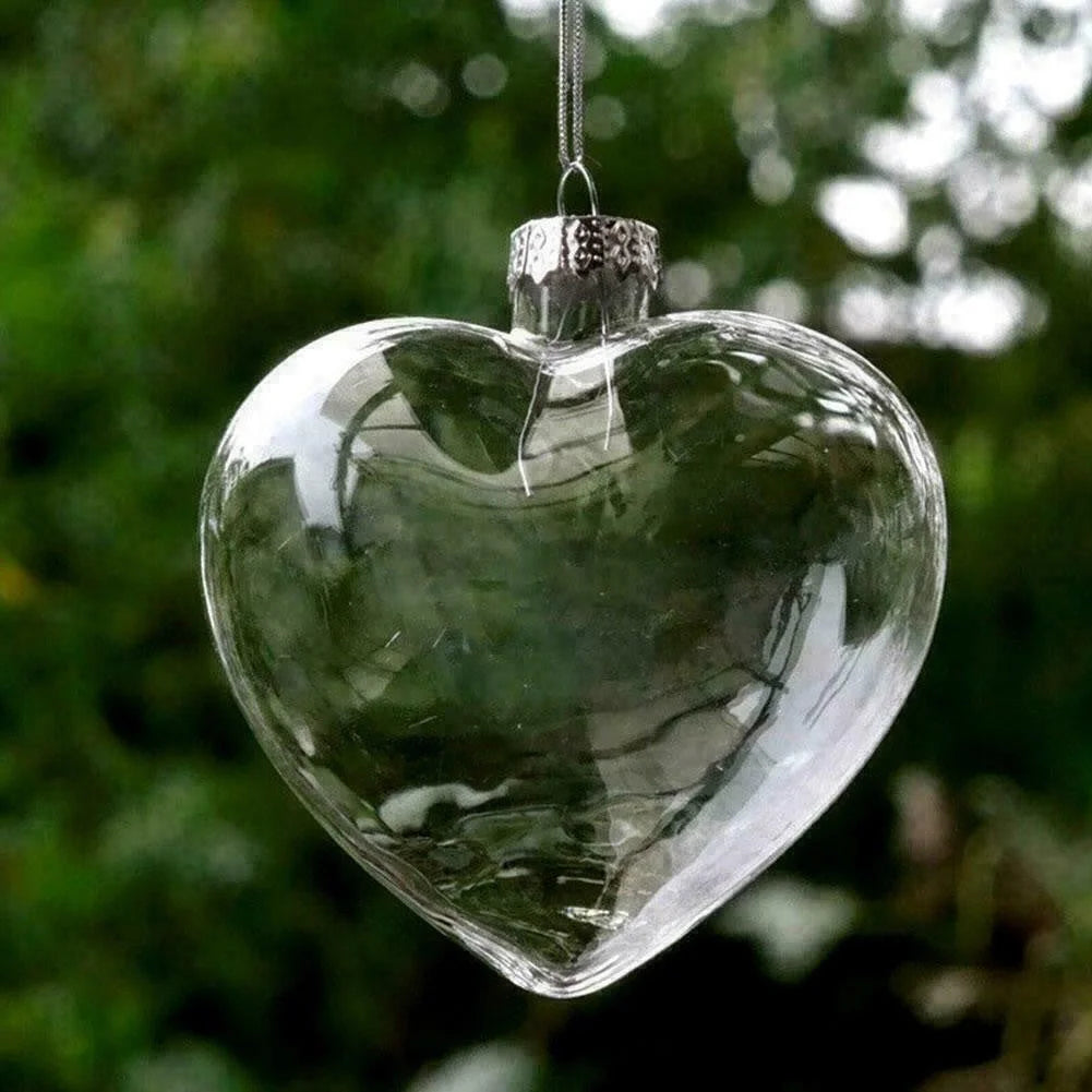 10 Pack Iridescent Glass Heart Ornaments Fillable Baubles