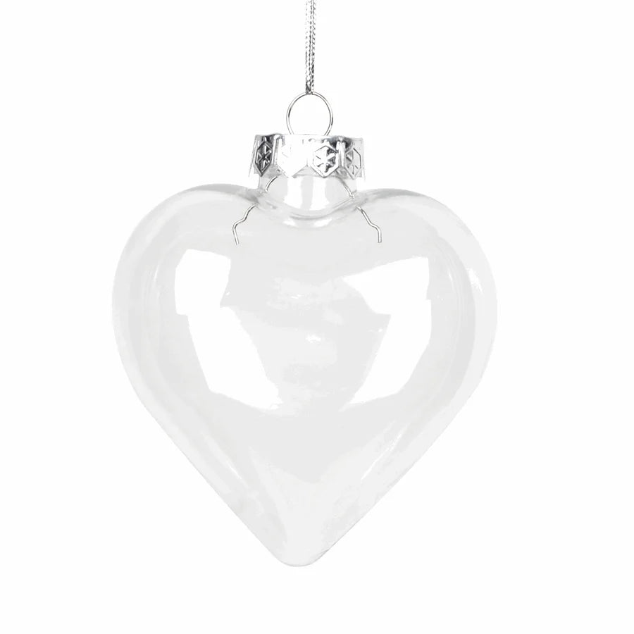 10 Pack Iridescent Glass Heart Ornaments Fillable Baubles