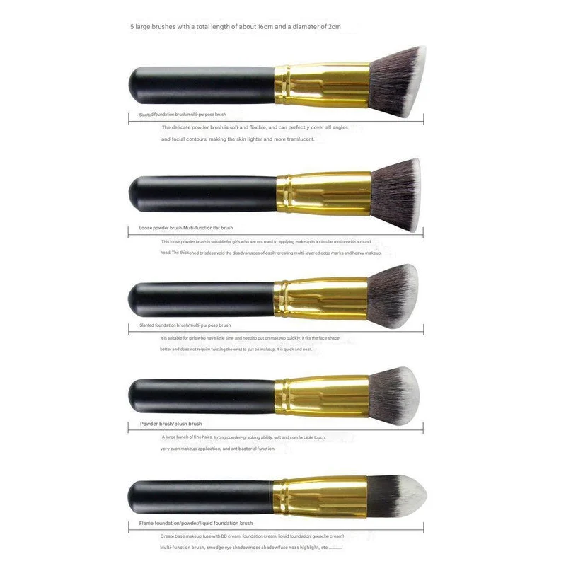 10-Piece Black and Gold Makeup Brush Set - Large and Small