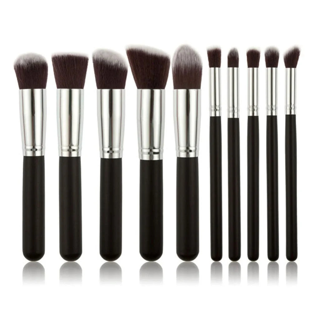 10-Piece Black silver Makeup Brush Set - Large and Small