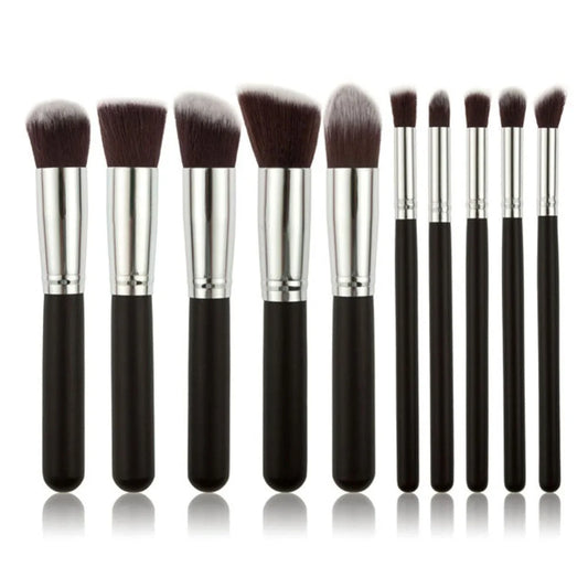 10-Piece Black silver Makeup Brush Set - Large and Small