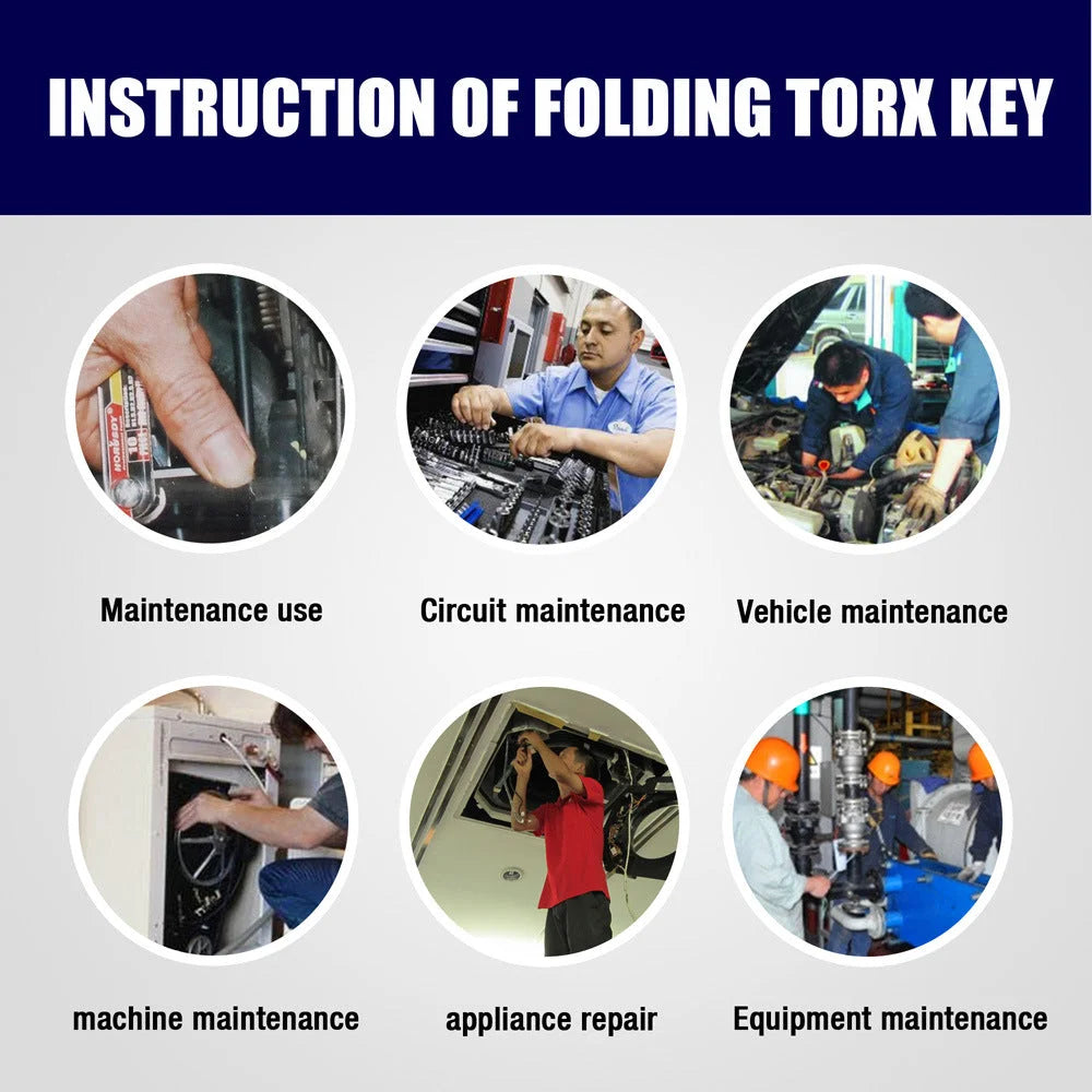 10-Piece Folding Torx Key Wrench Set - T6-T30 Star Keys