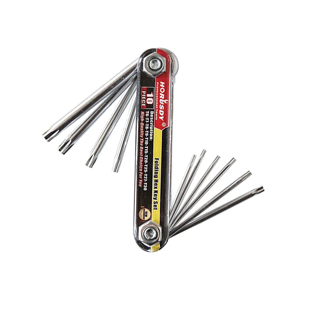 10-Piece Folding Torx Key Wrench Set - T6-T30 Star Keys
