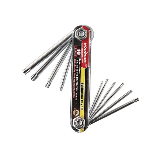 10-Piece Folding Torx Key Wrench Set - T6-T30 Star Keys