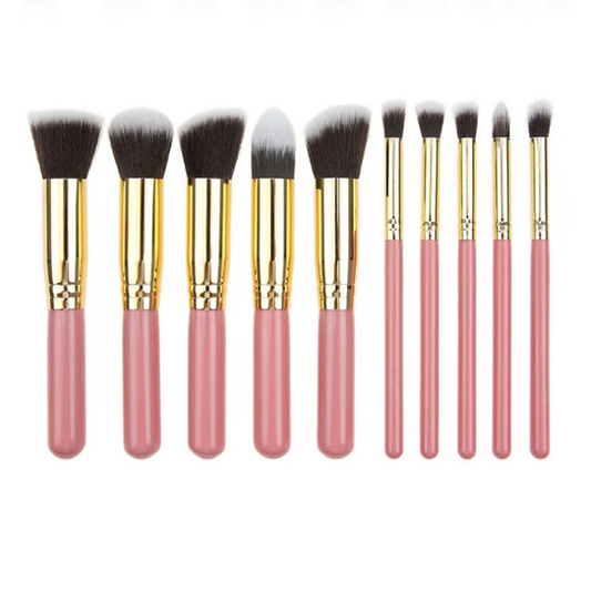 10-Piece Pink gold Makeup Brush Set - Large and Small