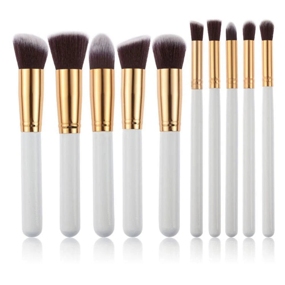 10-Piece White gold Makeup Brush Set - Large and Small