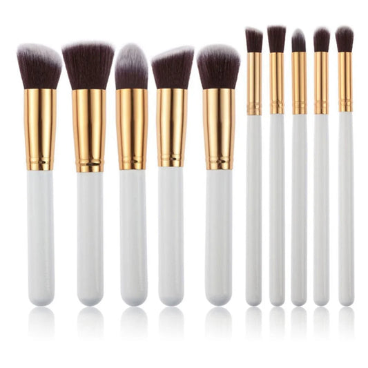 10-Piece White gold Makeup Brush Set - Large and Small