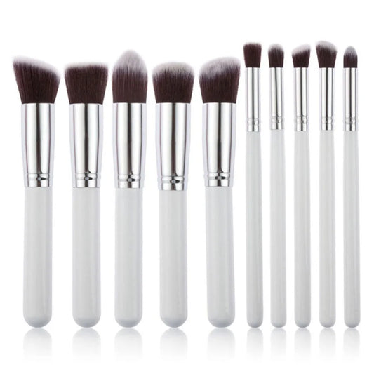 10-Piece White silver Makeup Brush Set - Large and Small