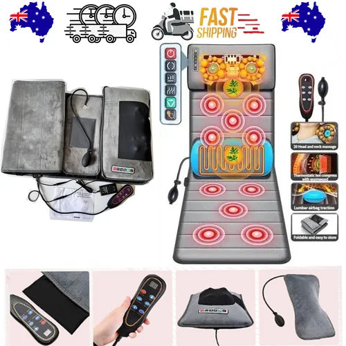 10 Vibrating Motors Massage Mat Full Body Heated Mattress