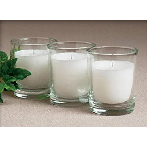 10 White Wax Clear Glass Holder Votive Candle - Wedding