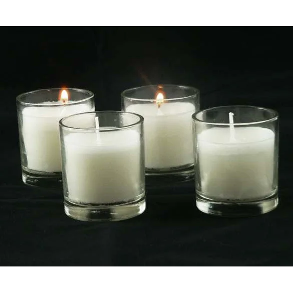 10 White Wax Clear Glass Holder Votive Candle - Wedding