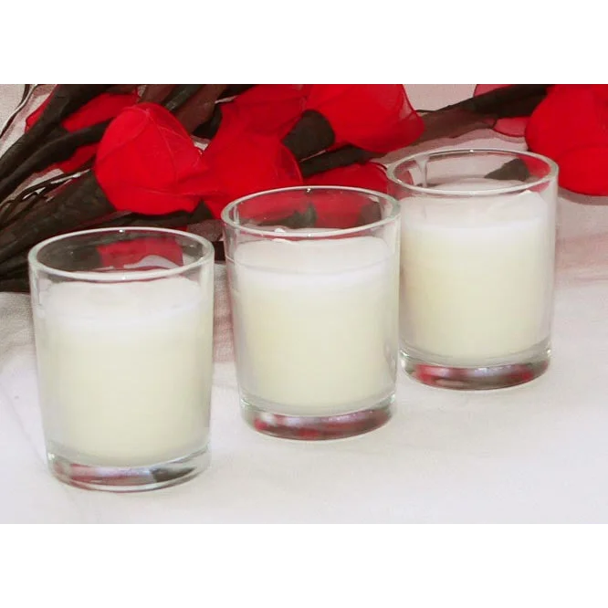 10 White Wax Clear Glass Holder Votive Candle - Wedding