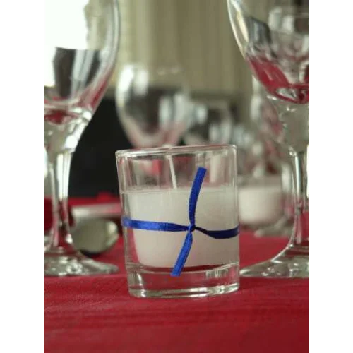 10 White Wax Clear Glass Holder Votive Candle - Wedding