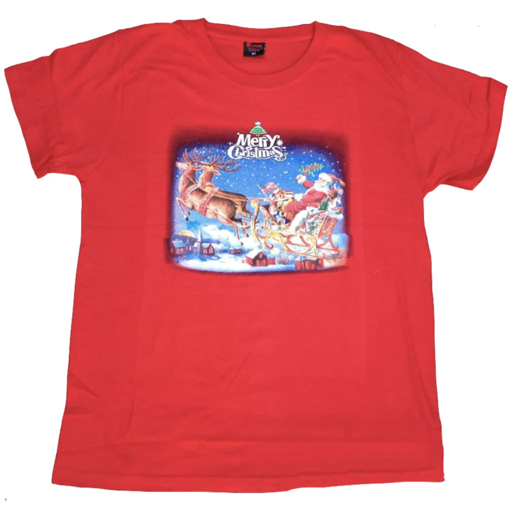 100% Cotton Adult Christmas T Shirt Xmas Top Santa Red
