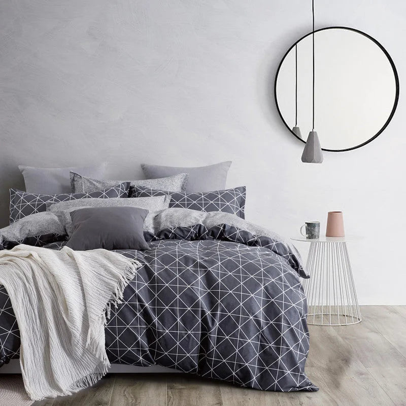 100% Cotton Reversible Quilt Cover Set - Manhattan - Queen