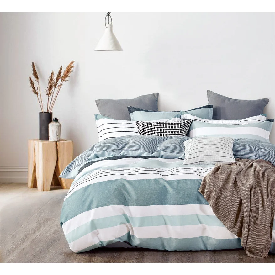 100% Cotton Reversible Quilt Cover Set - Nathan - Queen