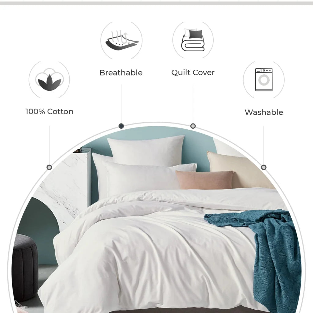 100% Cotton Vintage Washed Bed Quilt Cover Set - White