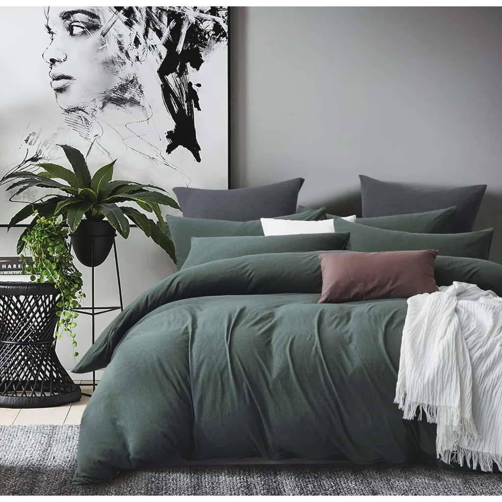 100% Jersey Cotton Quilt Cover Set - Green - Queen - Home &