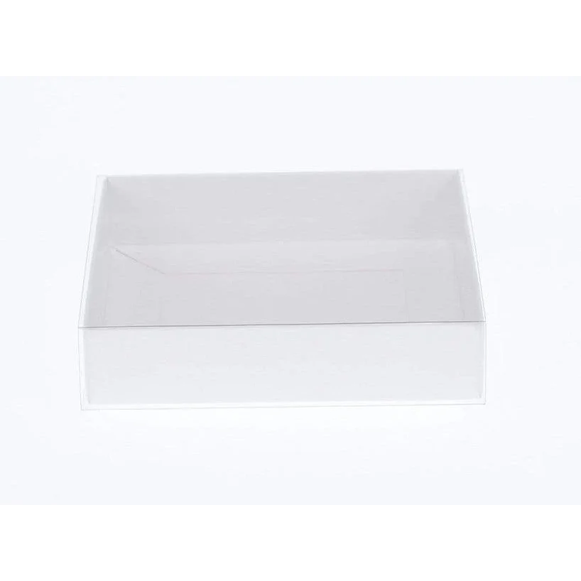 100 Pack White Card Box - Clear Slide-On Lid - 17x25x5cm