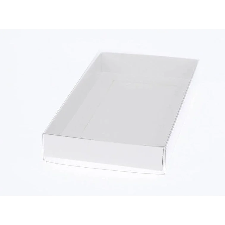 100 Pack White Card Box - Clear Slide-On Lid - 25x25x6cm