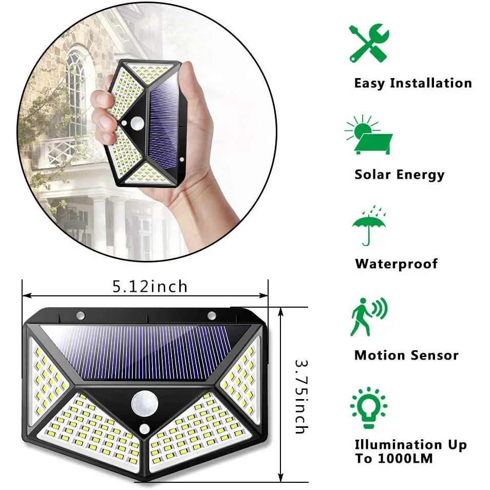 100 Waterproof LED Motion Sensor Solar Security Lights