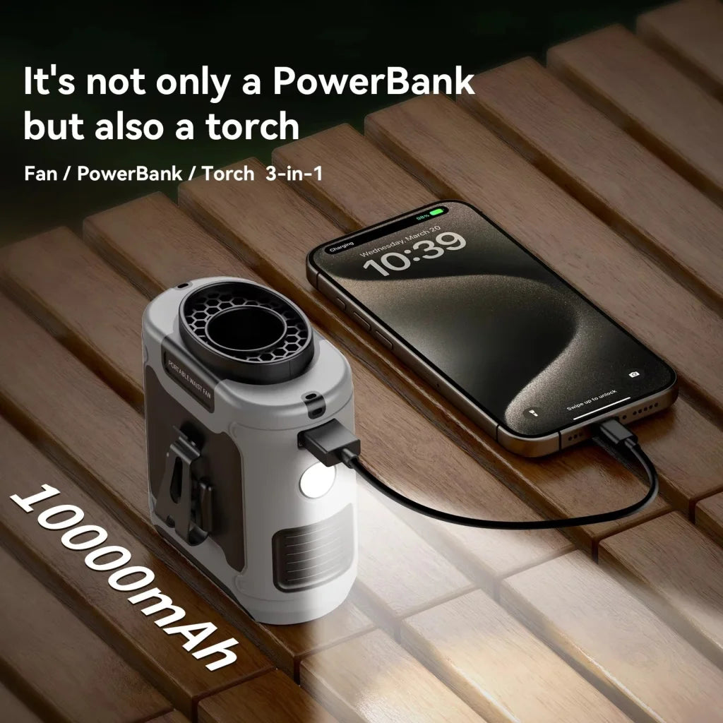 10000mAh Portable Outdoor Waist Fan Hanging Neck Strong