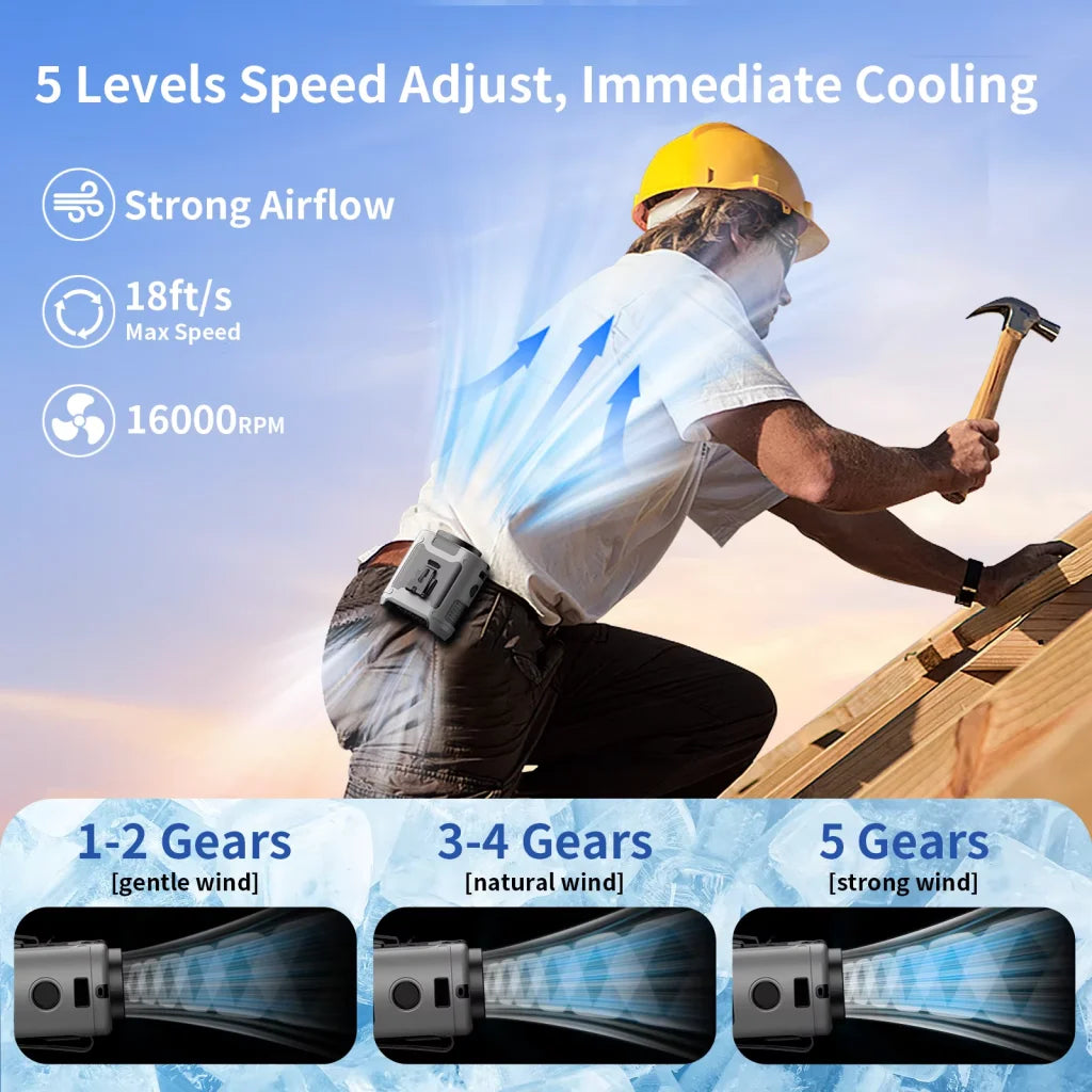 10000mAh Portable Outdoor Waist Fan Hanging Neck Strong