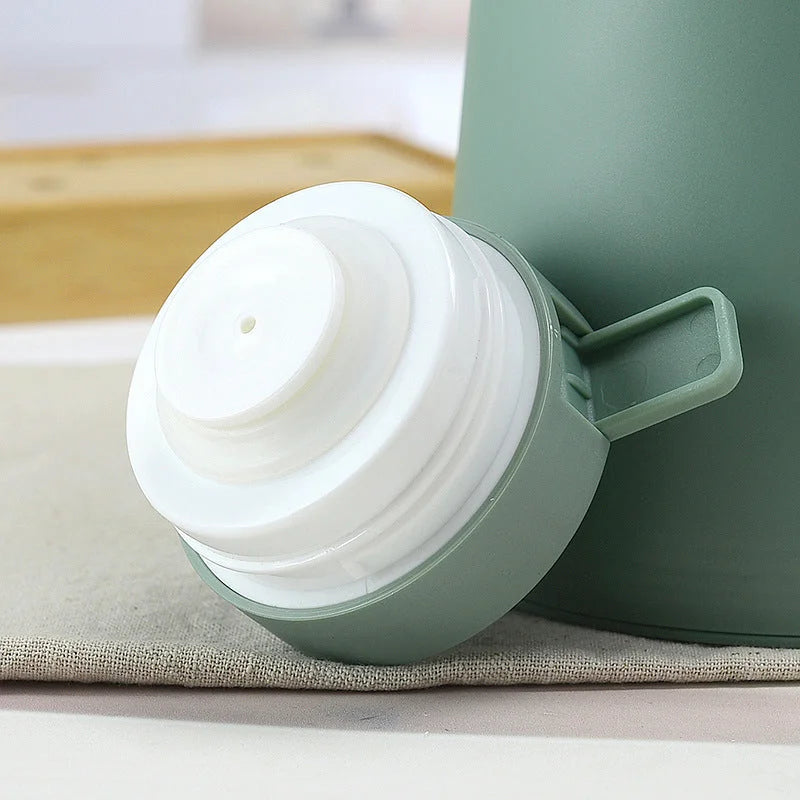 1000ml Bamboo Green thermos bottle with wooden handle