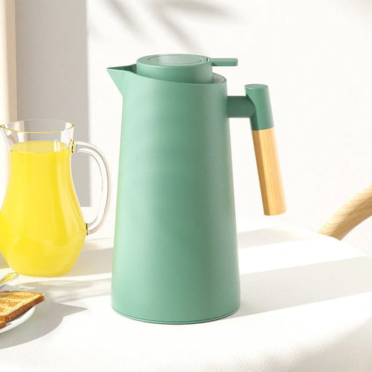 1000ml Bamboo Green thermos bottle with wooden handle double