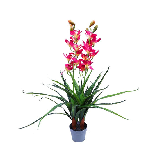 100cm Faux Artificial Home Decor Potted Cymbidium-Red/White