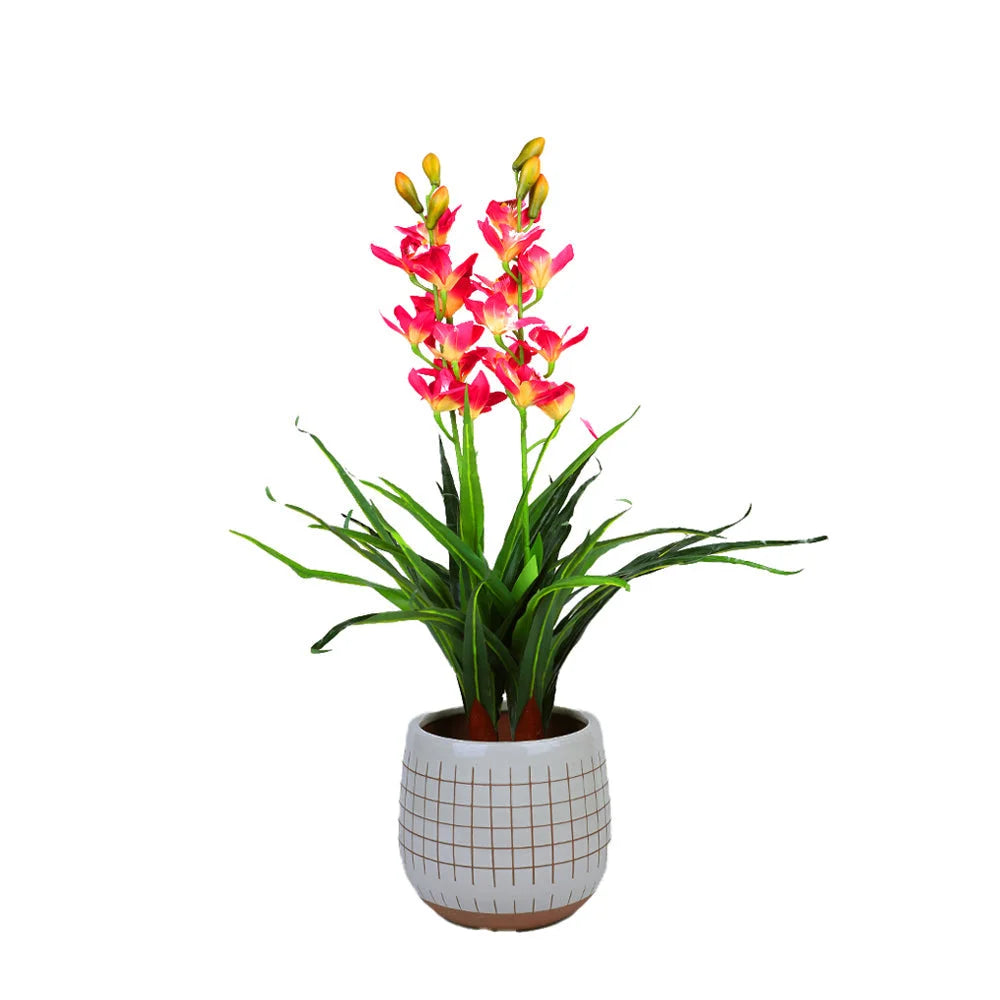 100cm Faux Artificial Home Decor Potted Cymbidium-Red/White