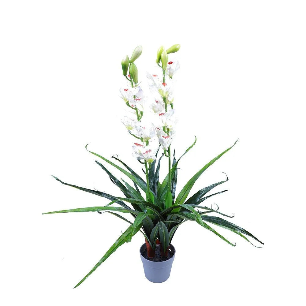 100cm Faux Artificial Home Decor Potted Cymbidium-Red/White