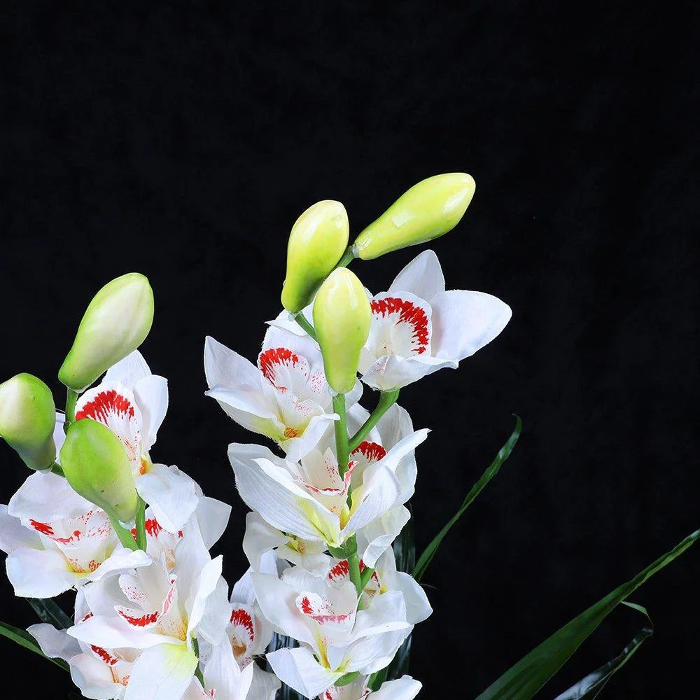 100cm Faux Artificial Home Decor Potted Cymbidium-Red/White