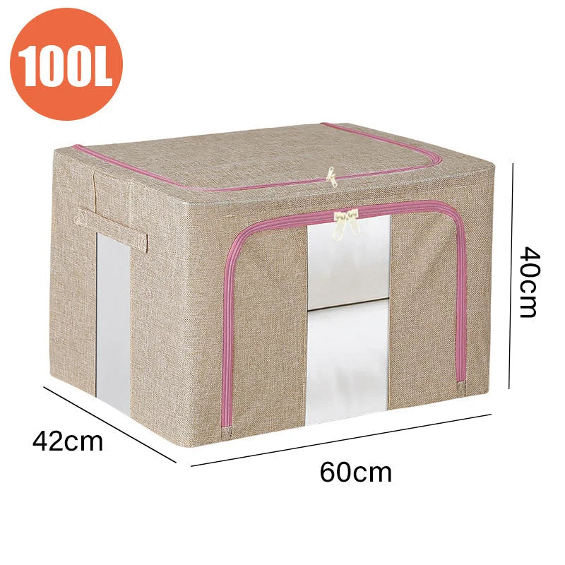 100L Foldable Storage Box Crushed Steel Frame Clothes Quilt