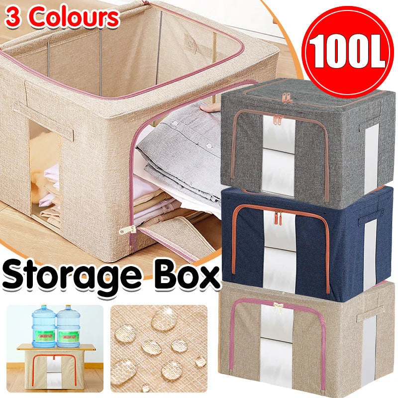 100L Foldable Storage Box Crushed Steel Frame Clothes Quilt