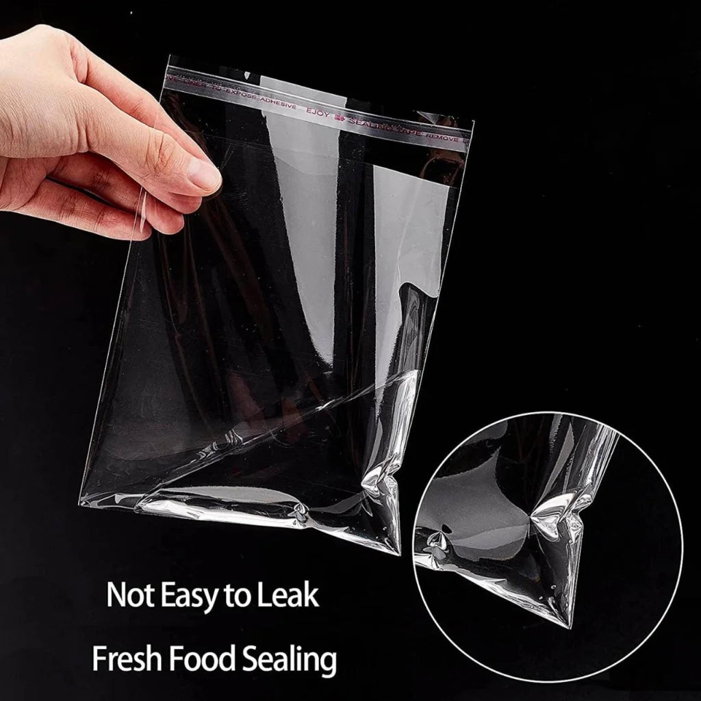 100Pcs Self-Adhesive Clear Opp Cellophane Bags with Air