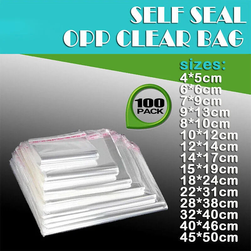 100Pcs Self-Adhesive Clear Opp Cellophane Bags with Air
