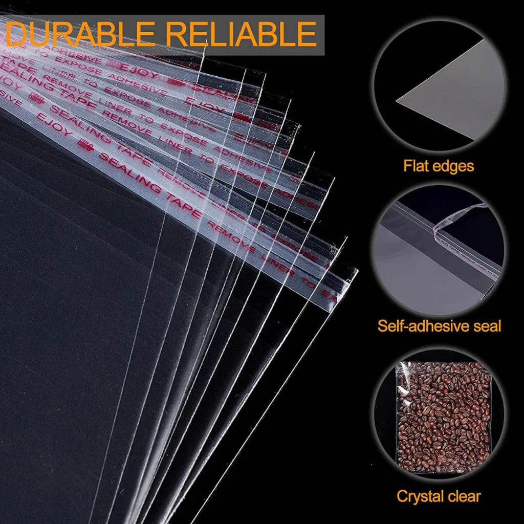 100Pcs Self-Adhesive Clear Opp Cellophane Bags with Air