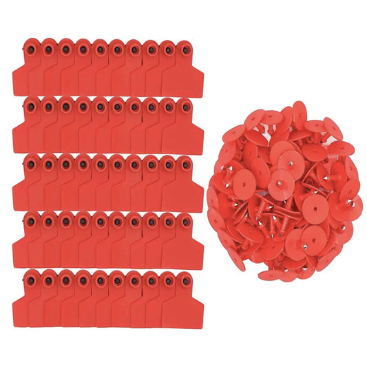 100x Cattle Ear Tags Set - 6x7cm Medium Red Blank Cow Pig