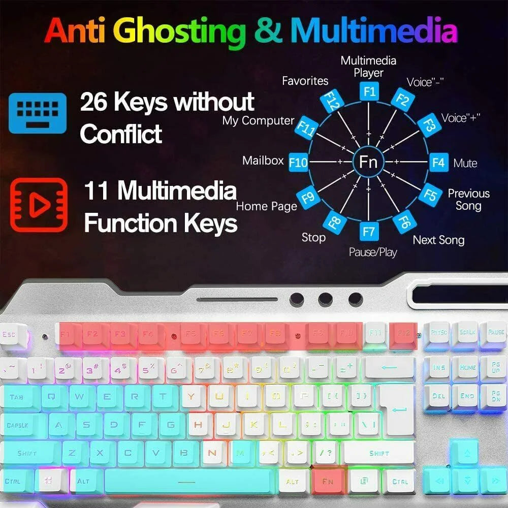 104 Keys Wireless Gaming Keyboard Mouse Set + Mouse Pad RGB
