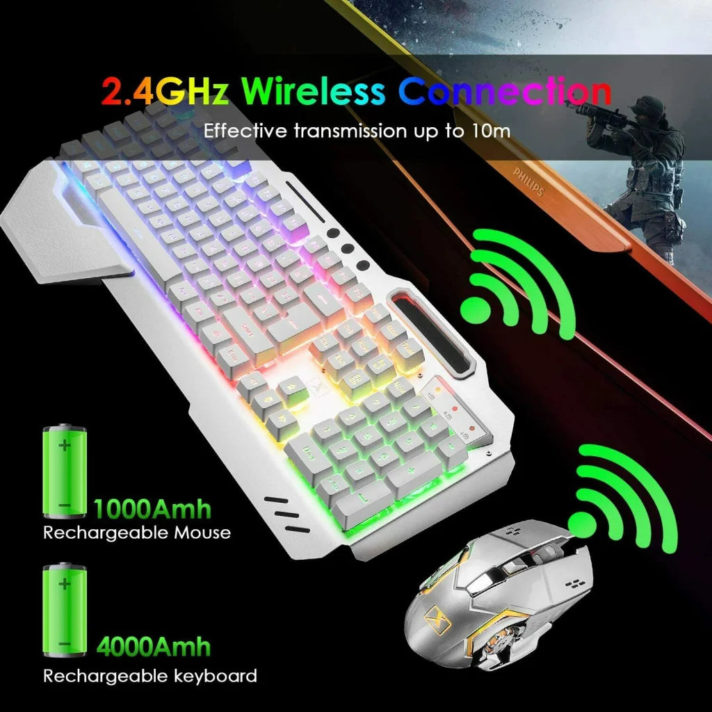 104 Keys Wireless Gaming Keyboard Mouse Set + Mouse Pad RGB