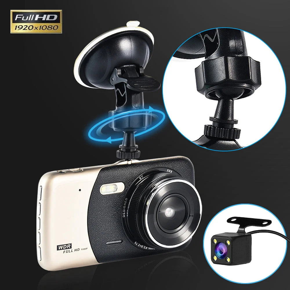 Dash camera with compact dash cam body and mounting bracket