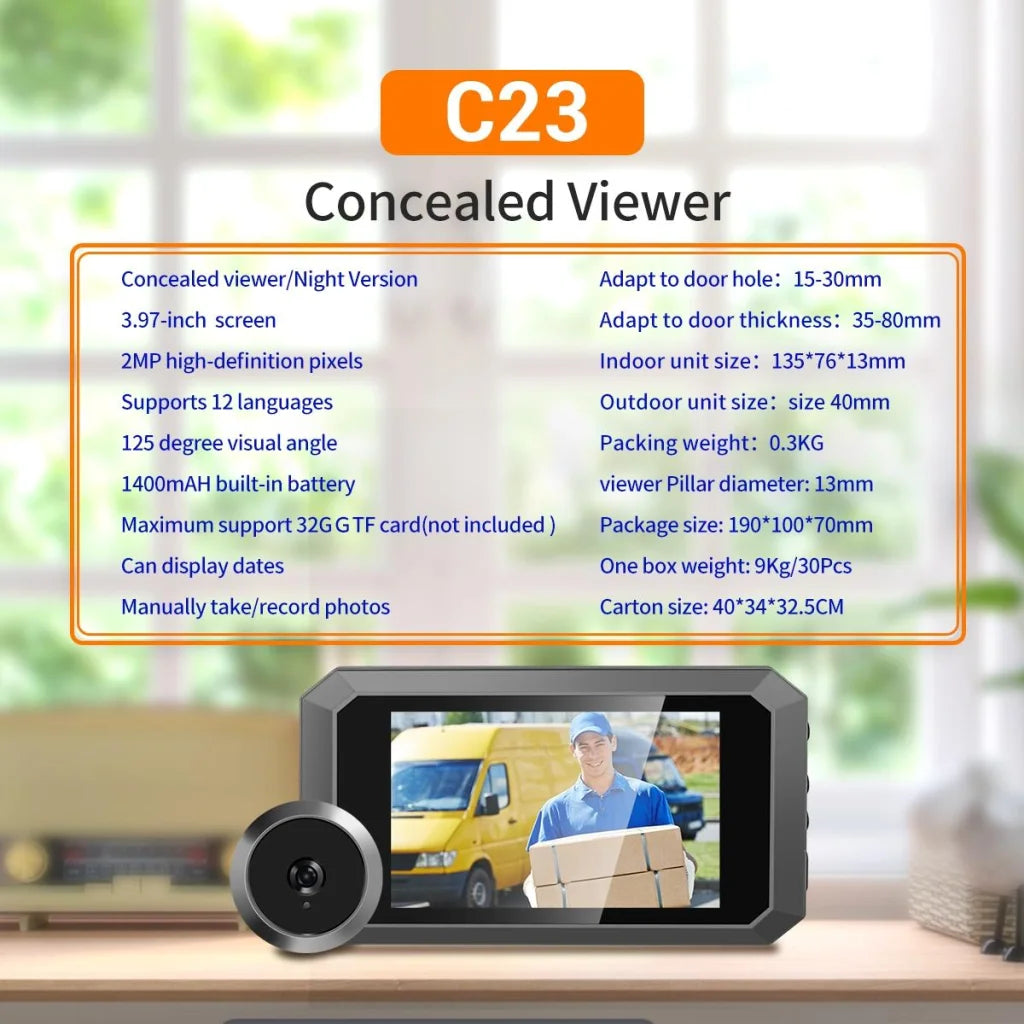 1080P Smart Digital Door Viewer With Night Vision - 3.97