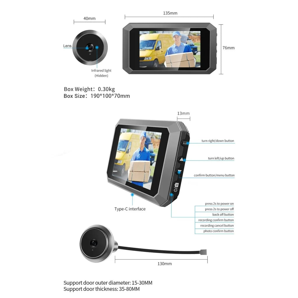 1080P Smart Digital Door Viewer With Night Vision - 3.97